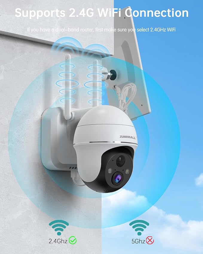 ZUMIMALL Solar Security Cameras Wireless Outdoor, 360° View Outdoor Camera