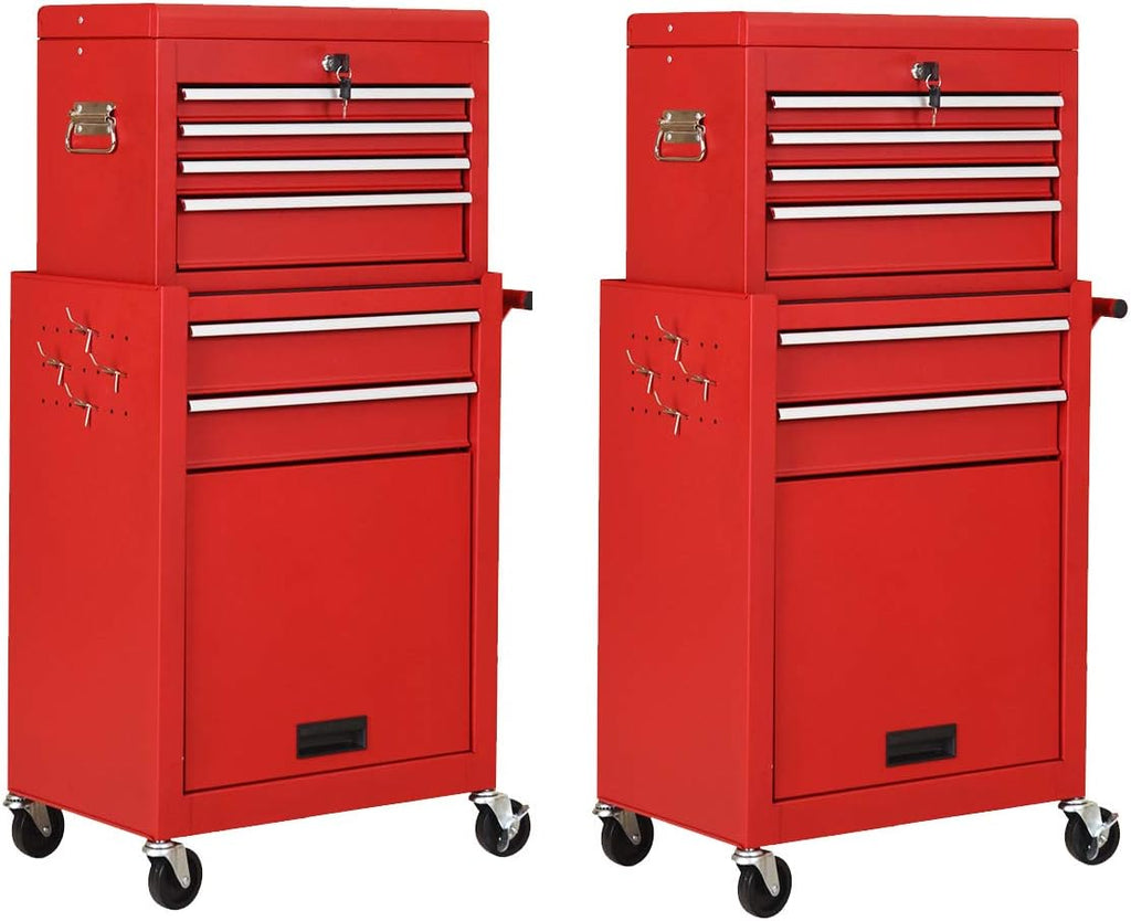 Goplus 2PCS Rolling Tool Chest, 6-Drawer Toolbox Set of 2, Removable Tool Storage Organizer Lockable Cabinet