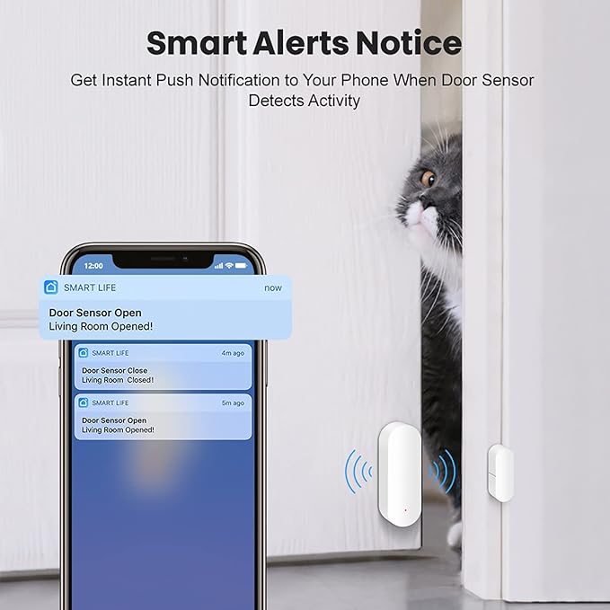 WiFi Door Sensor: Smart Door Open/Closed Detectors, Wireless Window Sensor (4pack)