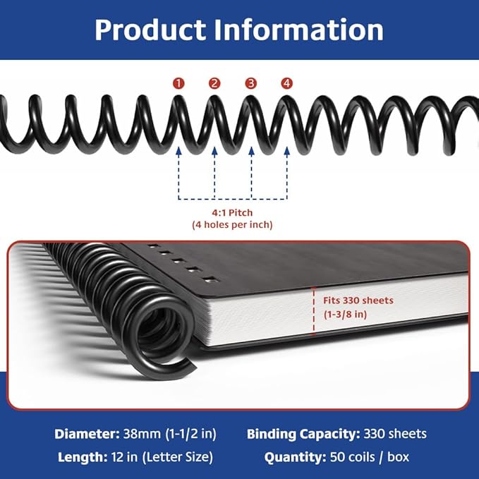 TruBind 38mm Spiral Binding Coils (50 Pack)