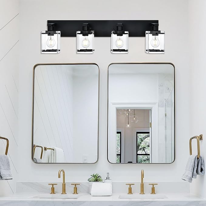 WINSHEN 4-Light Bathroom Vanity Light Fixture, Modern Black Wall Lighting Over