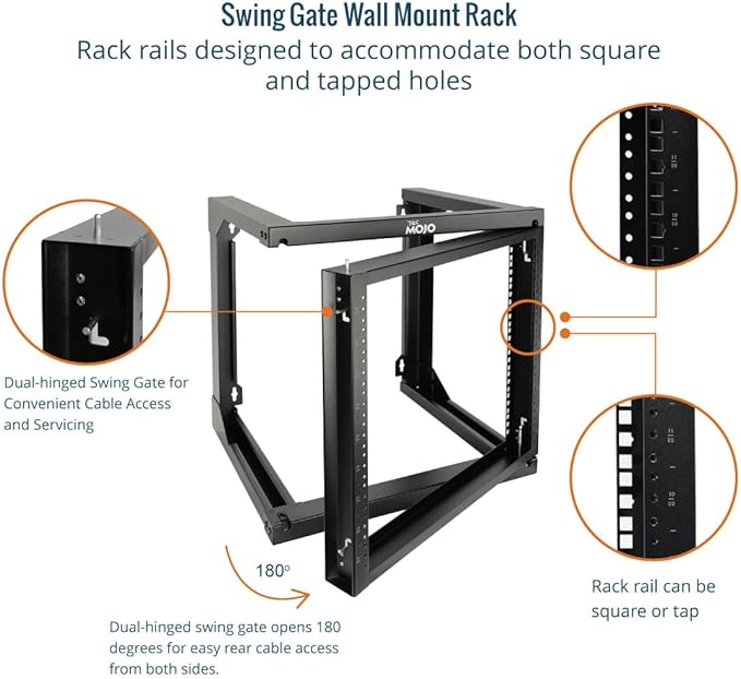 Tecmojo 9U Wall Mount Rack, Server Rack, Open Frame Server Rack, Network Rack