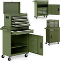 DREAMADE 5-Drawer Tool Chest Combo, Rolling Tool Cabinet w/Detachable Top Tool Box, Adjustable Shelves, Lockable Wheels, Metal Tool Box for Garage, Workshop, Repair Shop Storage (Olive Green)