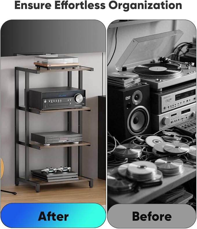 Ardier 4-Tier Wooden Media Stand, AV Media Stand Corner Shelf