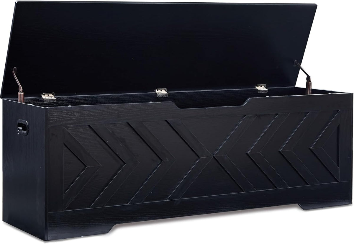 55.1” Storage Bench, Extra Large Entryway Bench with Storage,Storage Chest with 2 Safety Hinges,Blanket Storage,Shoe Storage Chest for Bedroom,Living Room,Easy Assembly. (Black)