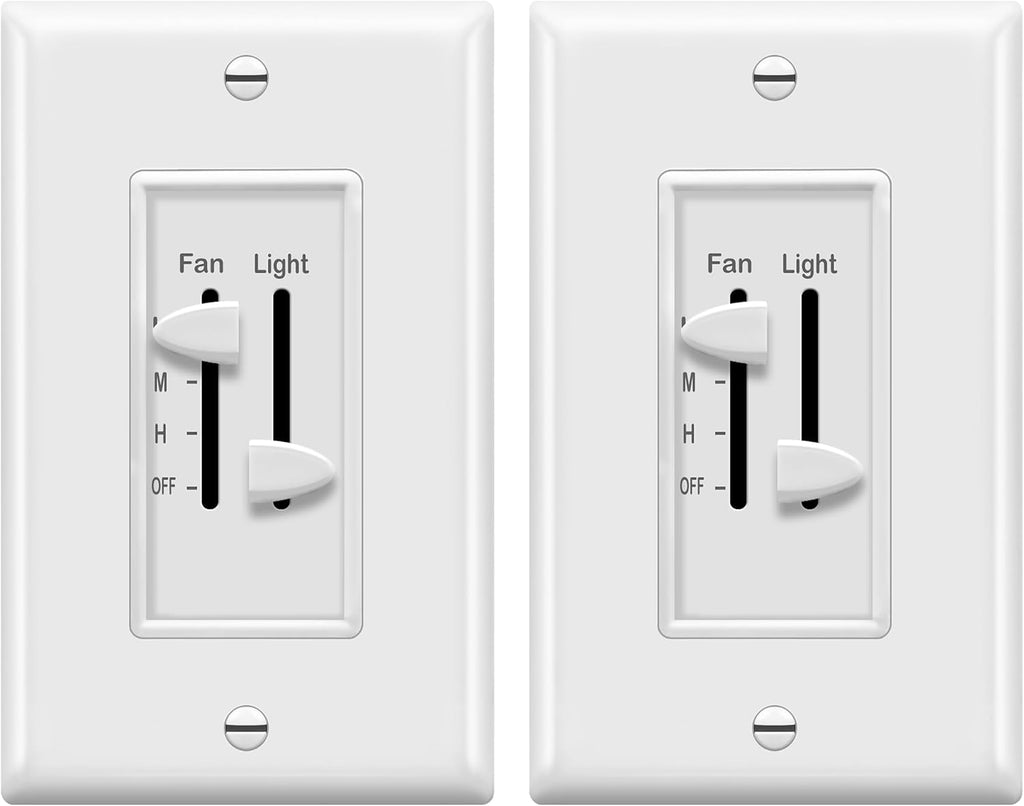 ENERLITES 3 Speed Ceiling Fan Control and Dimmer Light Switch, 2.5A Single Pole (2 Pack)