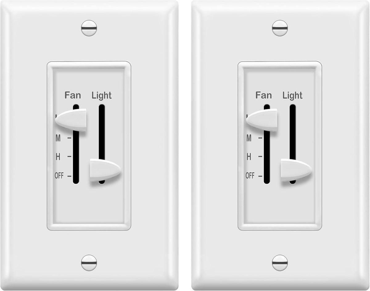 ENERLITES 3 Speed Ceiling Fan Control and Dimmer Light Switch, 2.5A Single Pole (2 Pack)