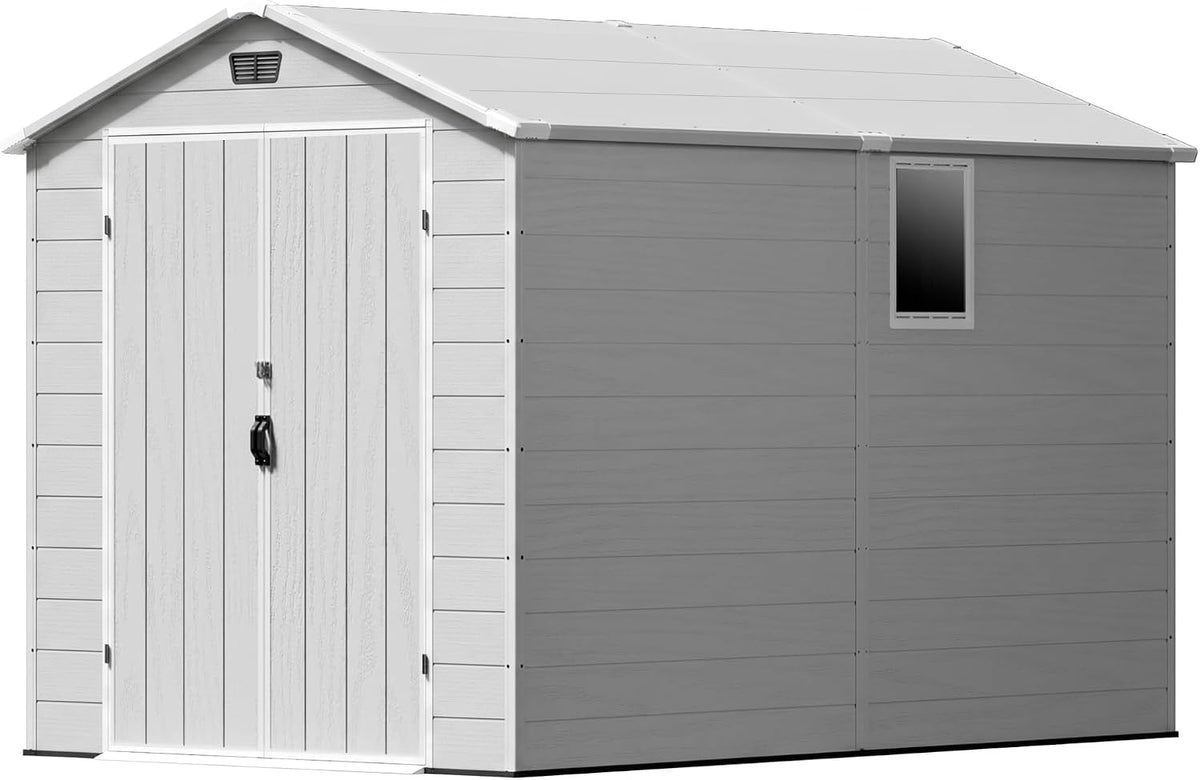 Patiowell 6X10 FT Plastic Outdoor Storage Shed with Floor, Light Grey
