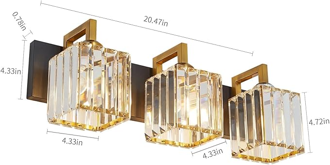 FDPBY Modern Bathroom Vanity Light 3-Lights Black Gold Crystal Wall Lamp
