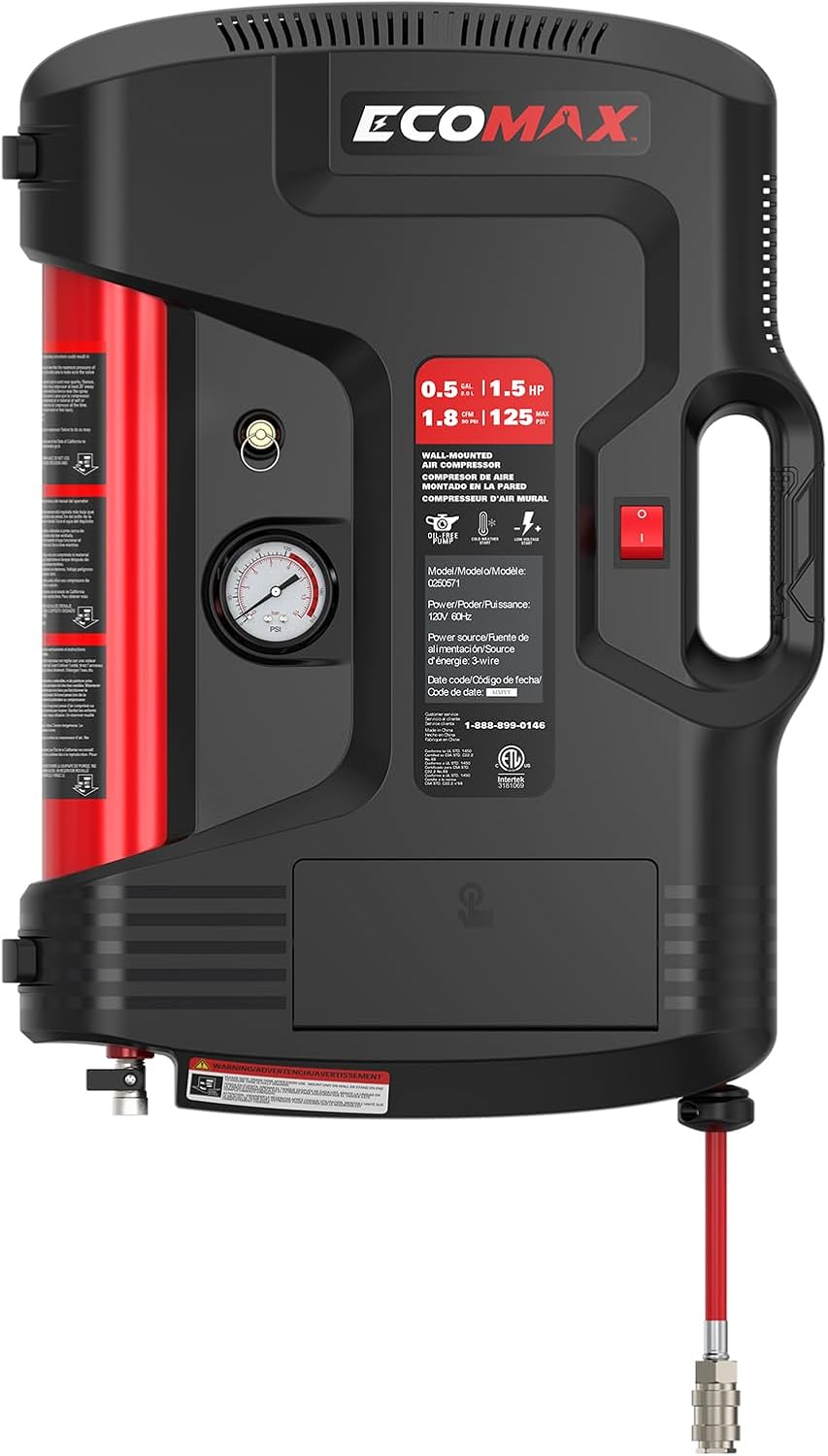 ECOMAX Wall Mount Air Compressor, Tire Inflator Portable Air Compressor, Oil-...