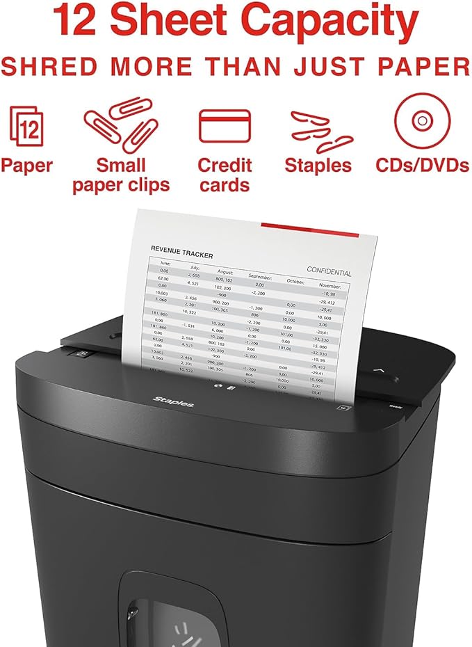 Staples 12-Sheet Micro-Cut Shredder – High-Security Document & Credit Card