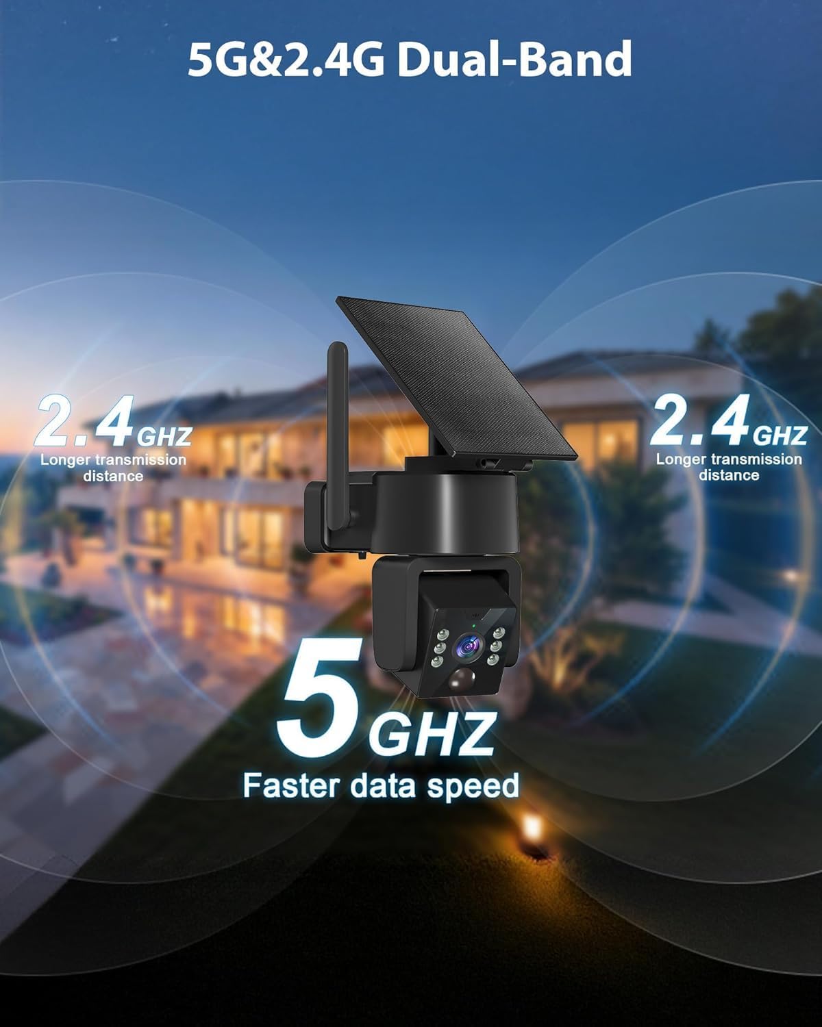 5g & 2.4g wi-fi outdoor camera wireless,solar security showing dimensions