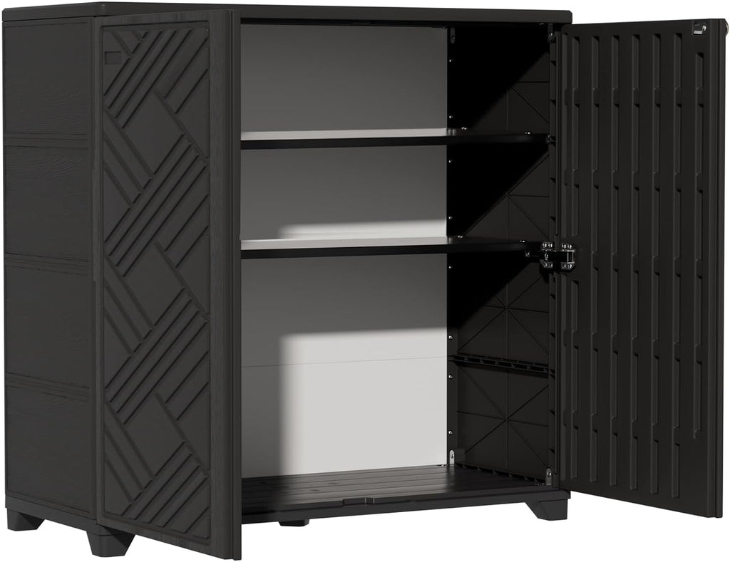 ZZM Indoor/Outdoor Storage Cabinet Waterproof, 34"x15"x34" Plastic Outdoor Storage Box for Garden Balcony Bathroom, All Weather Outdoor Storage Clearance, DIY Usage, with 2 Shelf (Black)