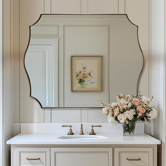 ANDY STAR Bathroom Mirror, 28x36 Inch Brushed Gold Vanity Mirror, Stainless