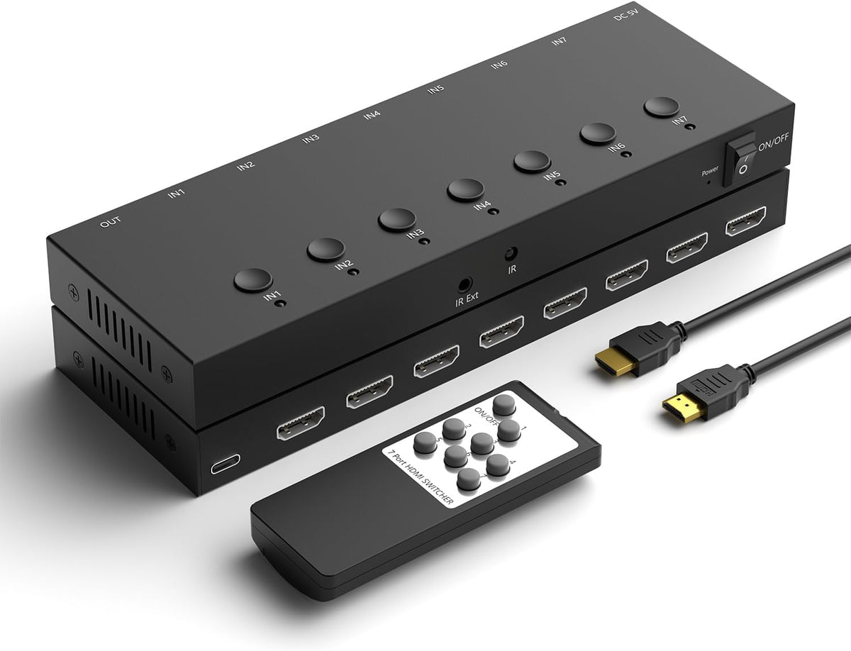 Y.D.F 7 Port HDMI Switch, 4k@60Hz HDMI Switcher 7 in 1 Out HDCP 2.0 Manual HDMI
