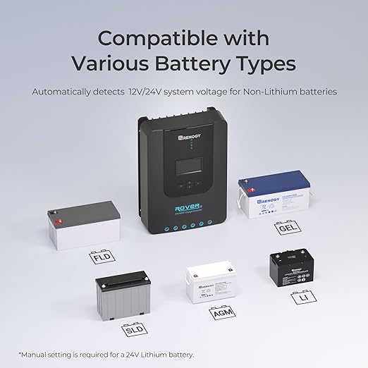 Renogy Solar Charge Controller Rover 20A 12V24V Auto DC Input MPPT Charge
