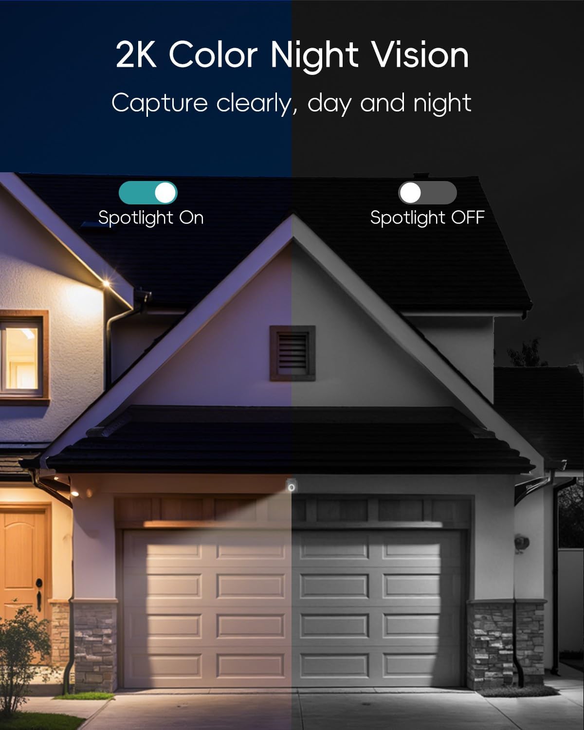 zumimall 2k wifi outdoor security camera, plug-in, 360° showing dimensions