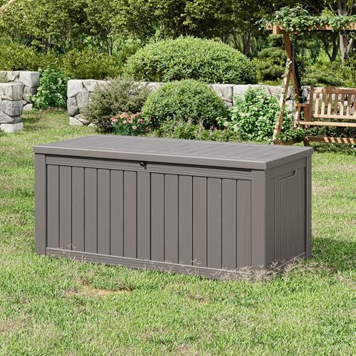 150 Gal Deck Box,Outdoor Storage Box Waterproof Lockable,Gas Lift,Grey