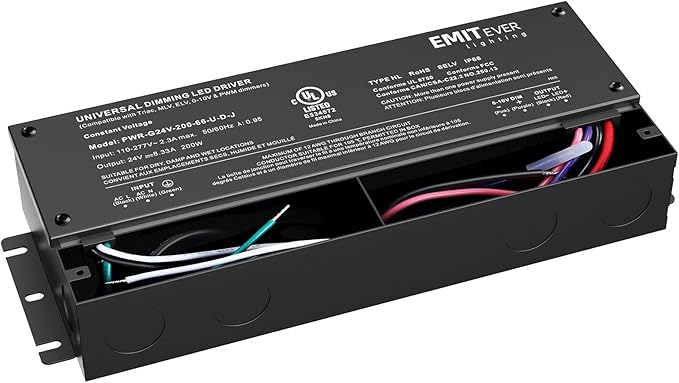 EMITEVER Dimmable Led Driver, 200W AC 110V-277V to DC 24V Transformer, 5-in-1