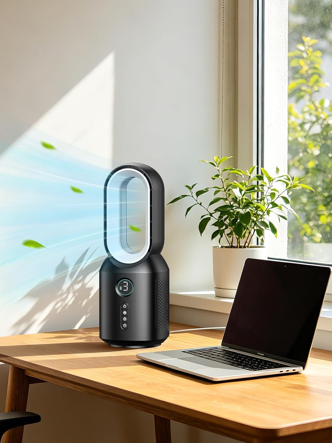 let'me Desk Fan, Small Bladeless Table Fan, Small Fan with 3 Speeds and Night Light, Quiet Desk Fan for Personal, Bedroom, Office, Nightstand