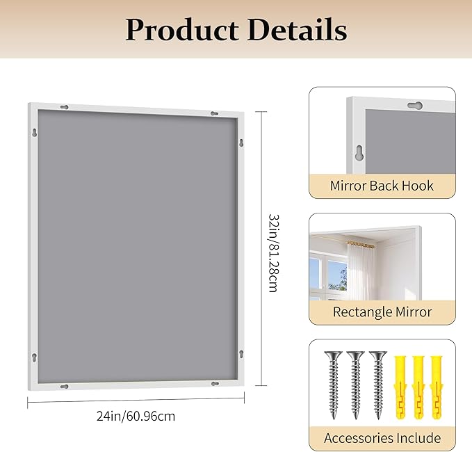 Silver Bathroom Mirror for Wall, 24x32 Inch Rectangle