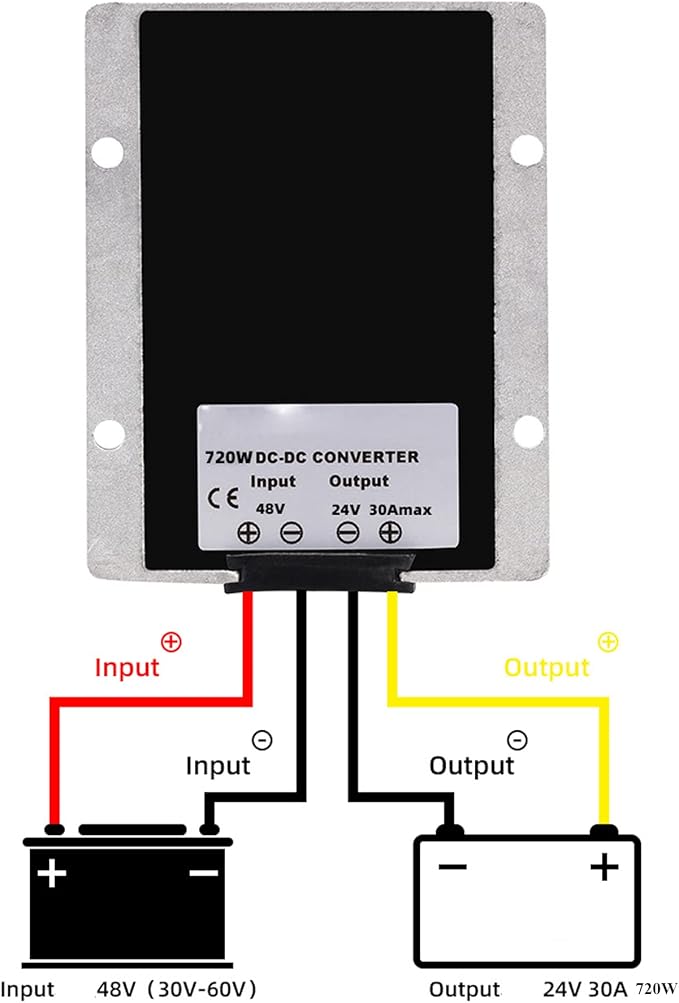MGGi Voltage Reducer 36V 48V Step Down to 24V 30A 720W, Waterproof Big-Size DC