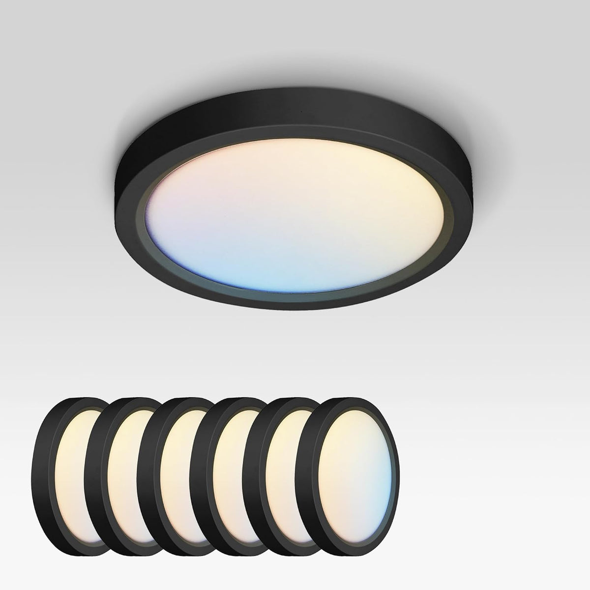 ASD LED 7" Round Flush Mount Ceiling Light Fixture, Low Profile Surface (6 Pack)