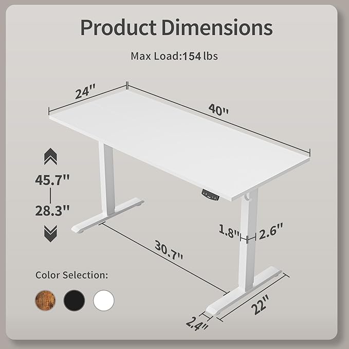 Agilestic Electric Standing Desk 40 x 24 Inches, Height Adjustable Desk