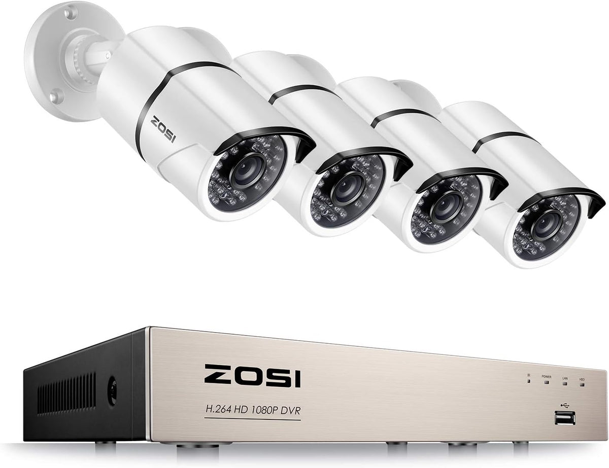 ZOSI 8-Channel HD-TVI FULL 1080P Video Security System DVR and (4) 2.0MP Indoor/Outdoor Weatherproof Cameras with IR Night Vision LEDs- NO HDD, 100ft Night Vision, Customizable Motion Detection