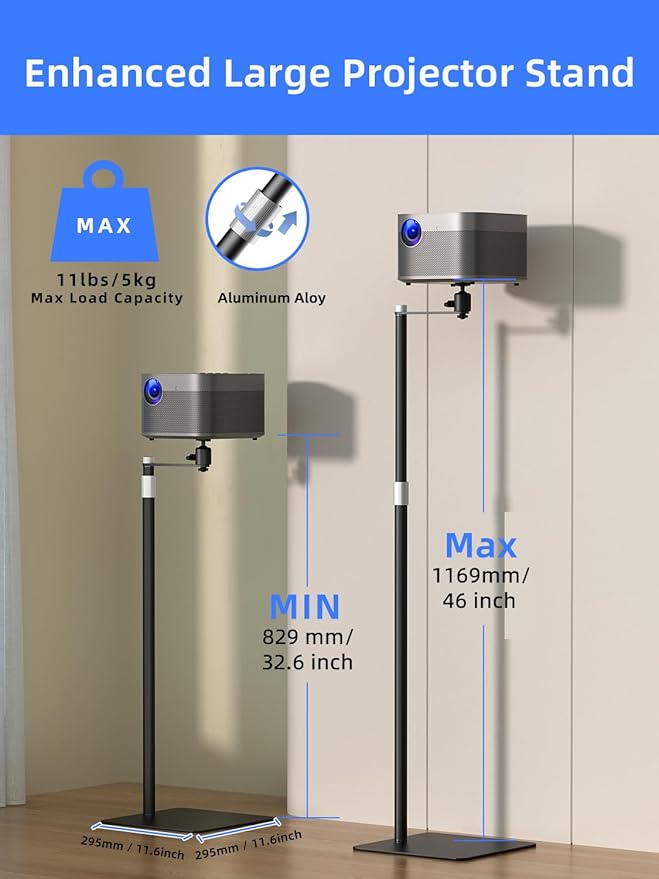 suptek Projector Stand Against Wall Hidden Stand, 360°Swivel, Height Adjustable