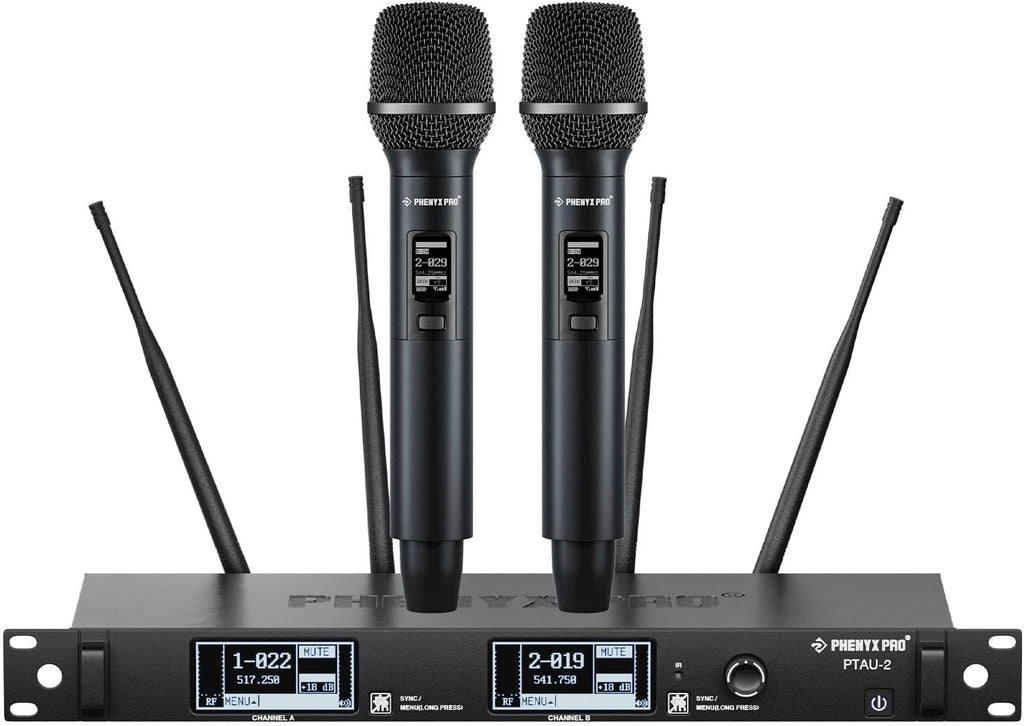 Phenyx Pro Dual-Channel Wireless Microphone System, Dynamic Mics w/ID Lock
