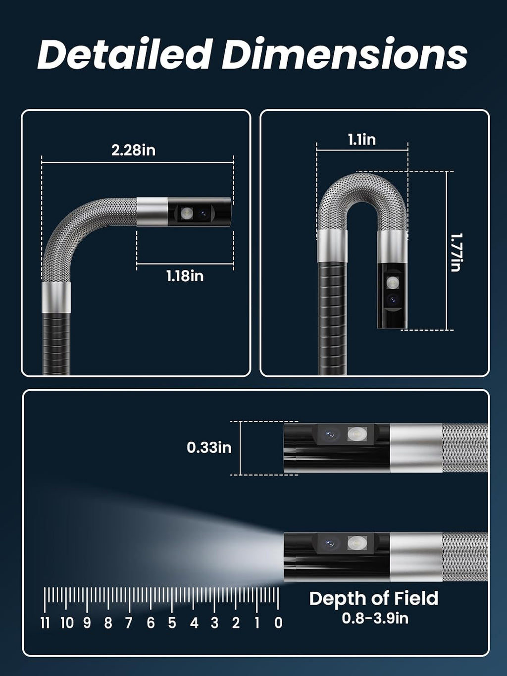 acoath two-way articulating borescope, endoscope camera with light, view 11
