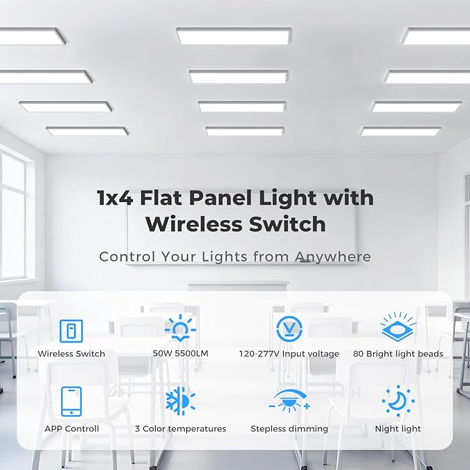 AIKVSXER 1 Pack 1x4 FT LED Flat Panel Light Surface Mount,