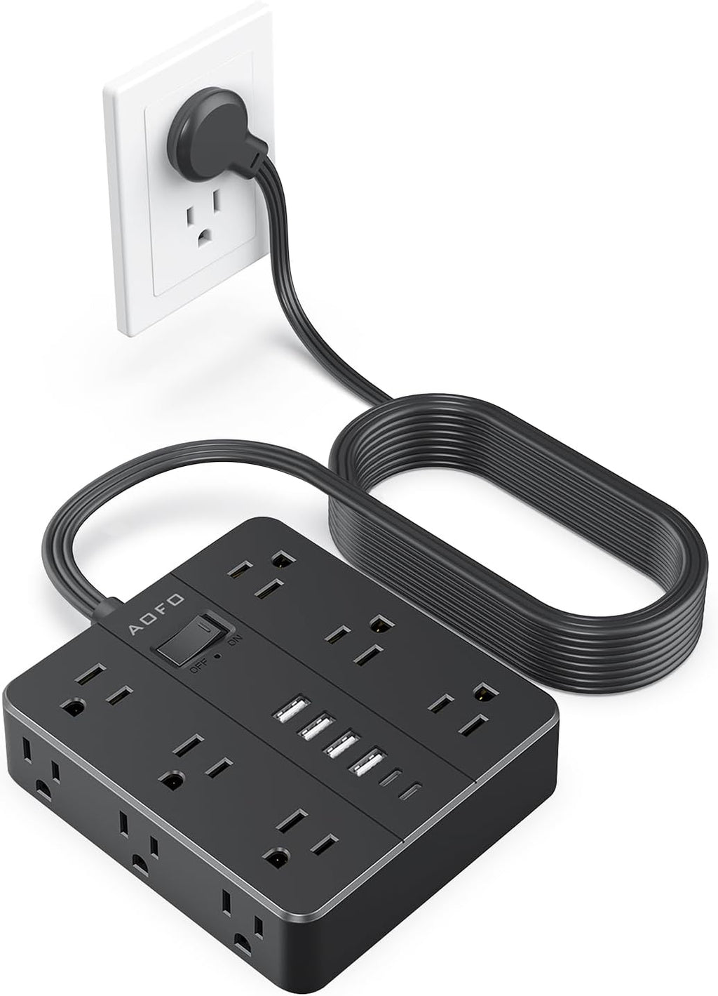 AOFO 15FT Surge Protector Power Strip, 12 AC Outlets