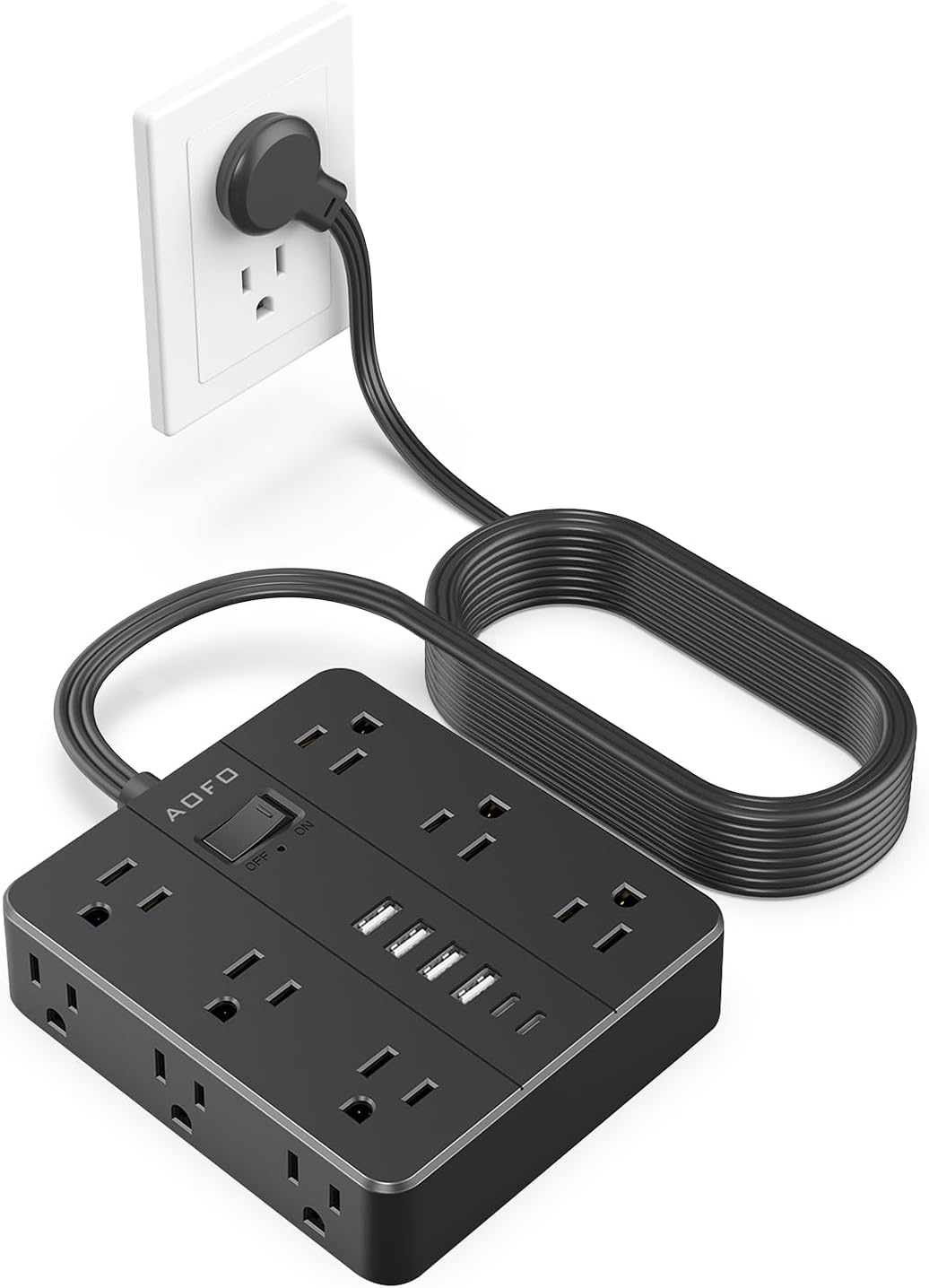 AOFO 15FT Surge Protector Power Strip, 12 AC Outlets