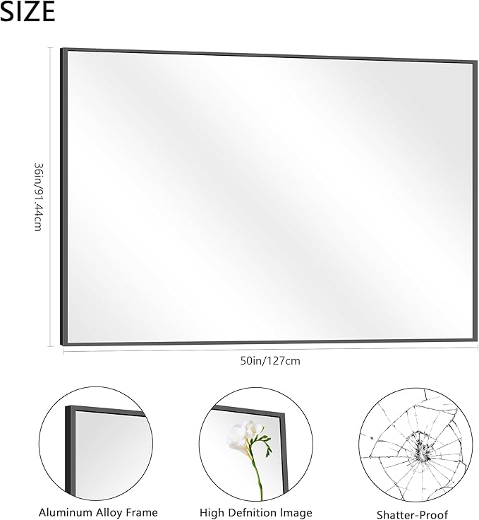 36x50inch Bathroom Mirror, Large Rectangular Wall Mirror