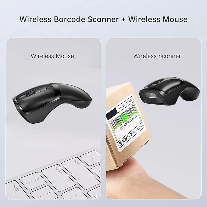 THARO New Wireless Mouse Barcode Scanner, 2-in-1 Design 2D Handheld Barcode