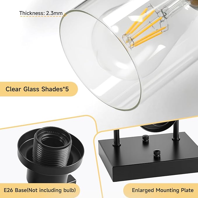 DIKAIDA 5-Light Black Bathroom Vanity Light, Modern Vanity Lighting Fixture