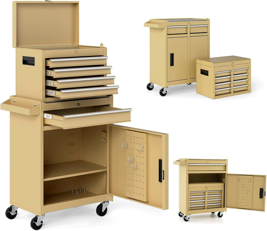 Goplus Tool Chest, 5 Drawers Rolling Tool Cabinet with Detachable Top Toolbox, Universal Lockable Wheels, Lock Bar, Protective Liner & Tool Rack, Metal Tool Storage Cart, Tool Box for Garage Workshop