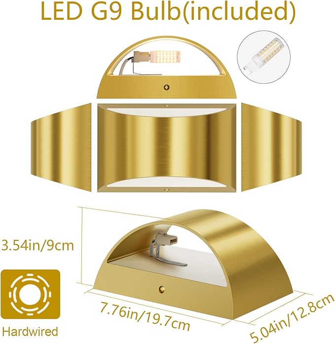 Aipsun Brushed Brass Wall Sconce Indoor Wall Lights Hardwired 1 Pack Up and