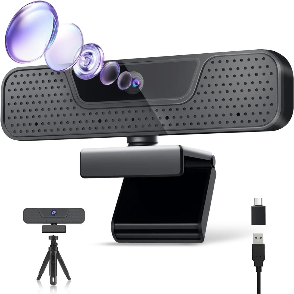 4K Auto Focus Webcam for PC, 4 AI Noise-Canceling Mics UHD Web cam, Auto Light
