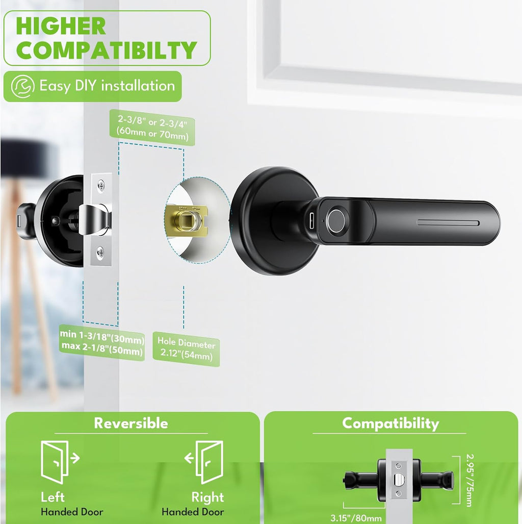 fingerprint door lock with app, fingerprint door knob,door, close-up detail