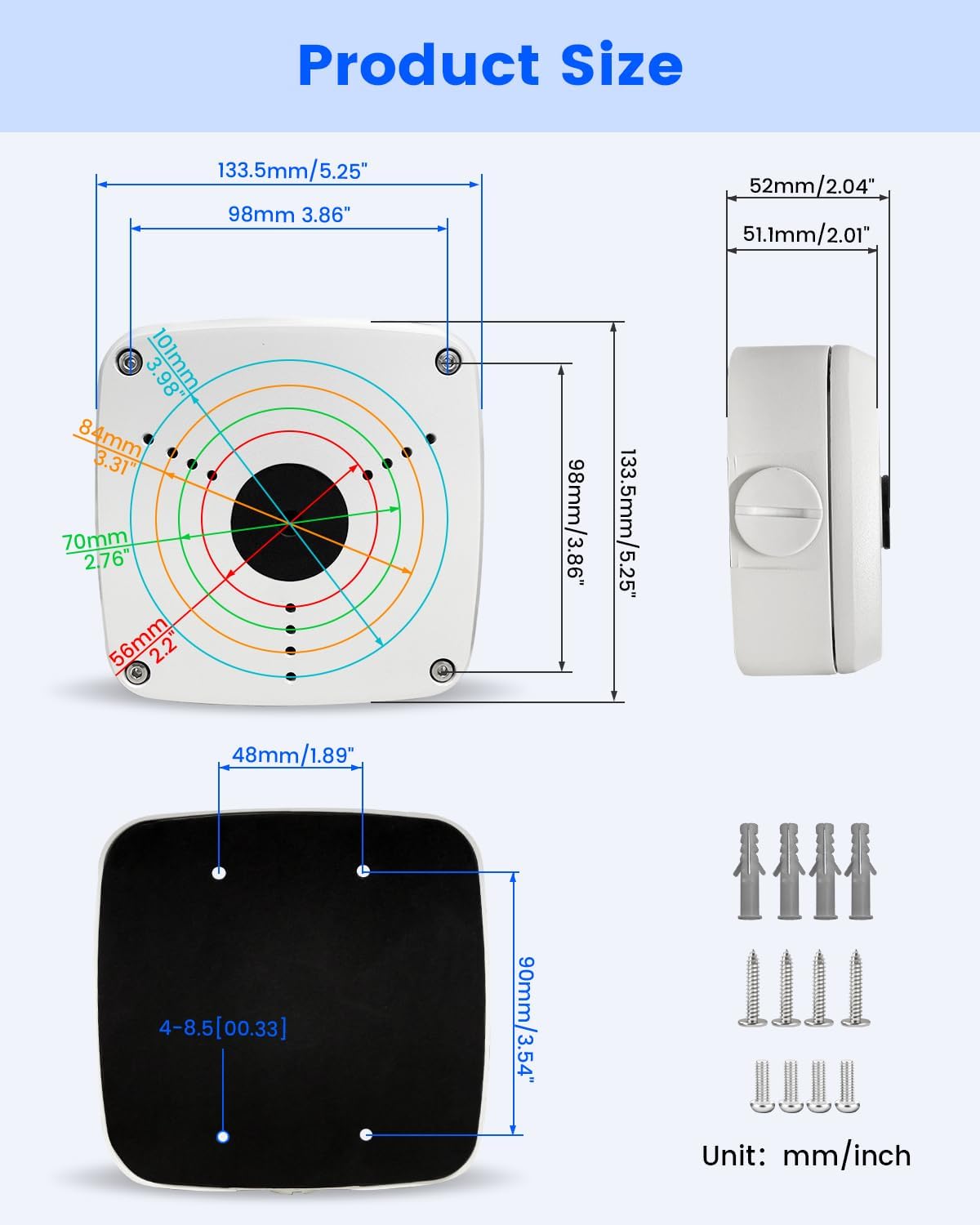 ku-pfa122 security camera junction box compatible with dah, side view