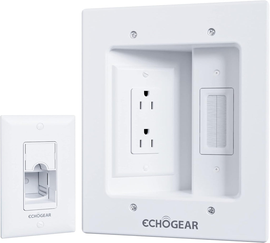 ECHOGEAR TV Cord Hider for Wall Mounted TV – Dual Outlet in-Wall Cable