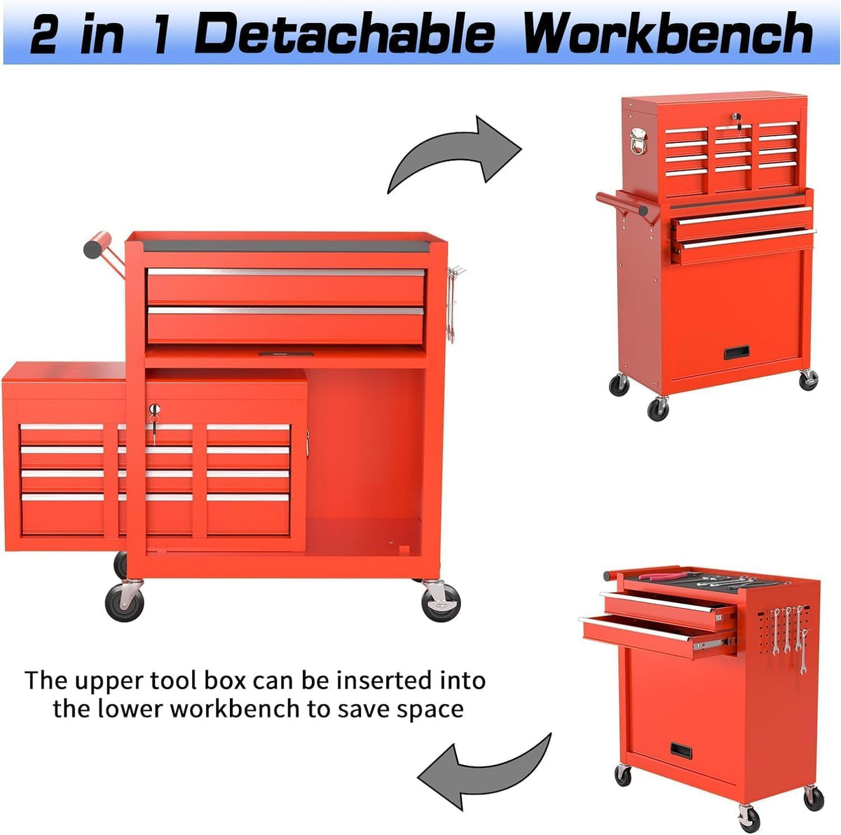 8-drawer rolling tool chest tool box,removable tool storage, package contents