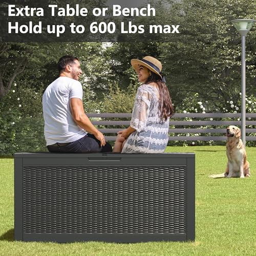 Resin Outdoor Deck Storage Box Waterproof (Black, 110 Gallon)