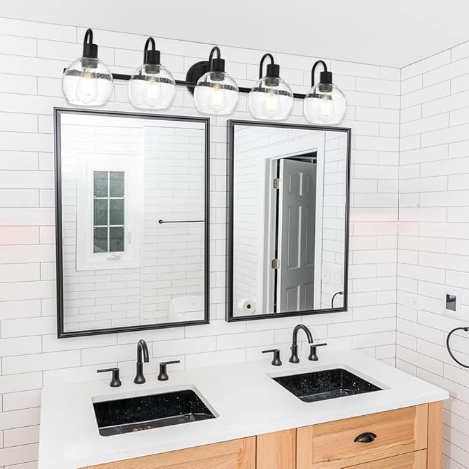 WINSHEN 5-Lights Black Bathroom Vanity Light Fixtures Over Mirror, Modern