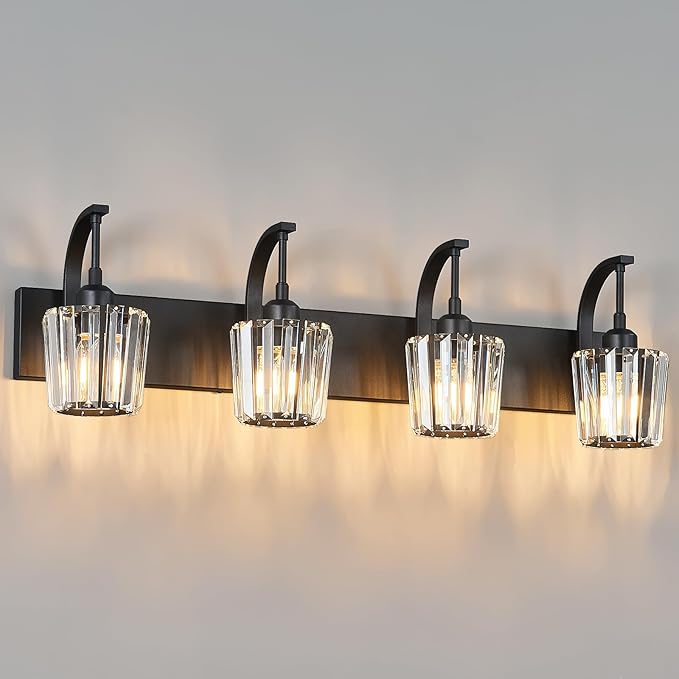 FDPBY Modern Bathroom Vanity Light, 4-Light Black Wall Sconce