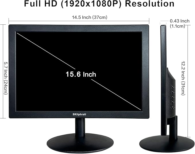 SKitphrati 15.6 Inch Small PC Monitor, FHD VA 1080P Desktop Display