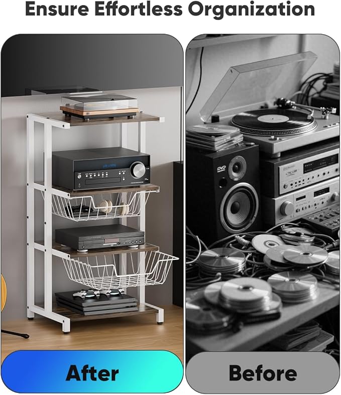 Ardier Media Stand with Two Detachable Baskets, 4-Tier AV Media Stand Corner